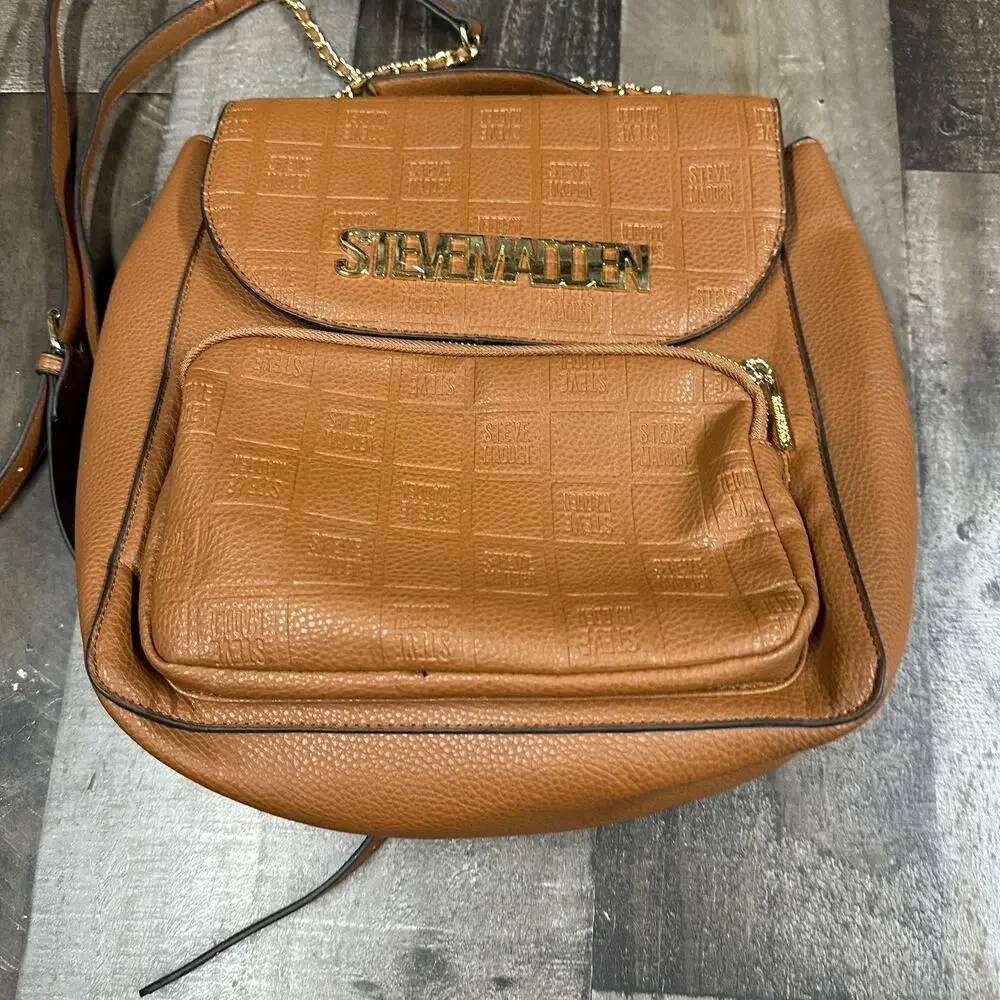 Steve‎ Madden Backpack Purse Brown with logo Imprint Texture